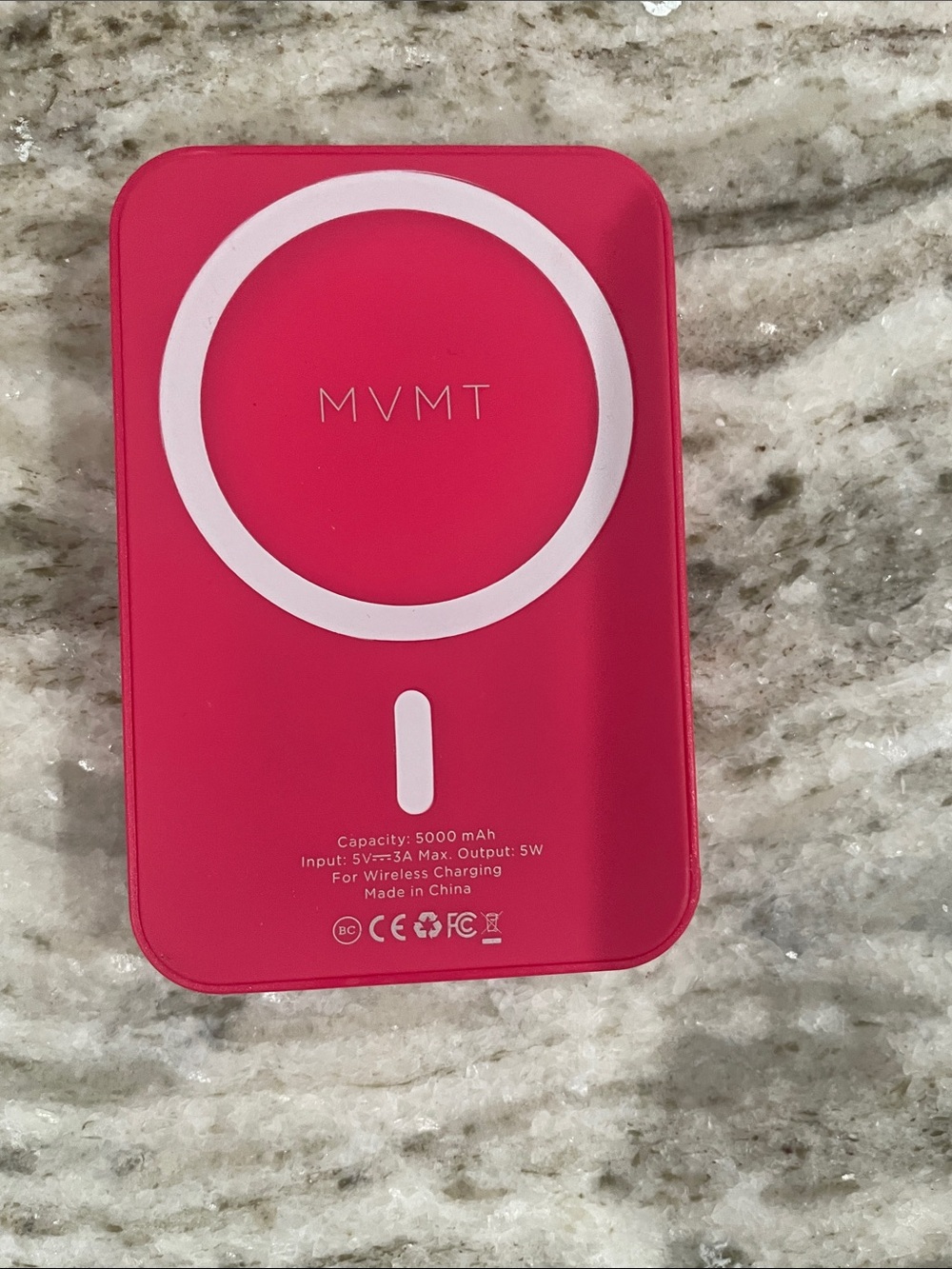 MVMT Hot Pink Wireless 5000mAh Power Bank